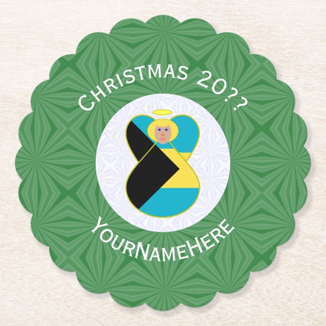 Porta-copo De Papel Bahaman Flag Blonde Angel Christmas Personalizado (Frente)
