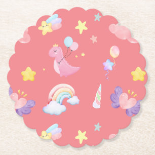 Porta-copo De Papel Balão-arco-íris de dinossauro, rosa-doce, bonito