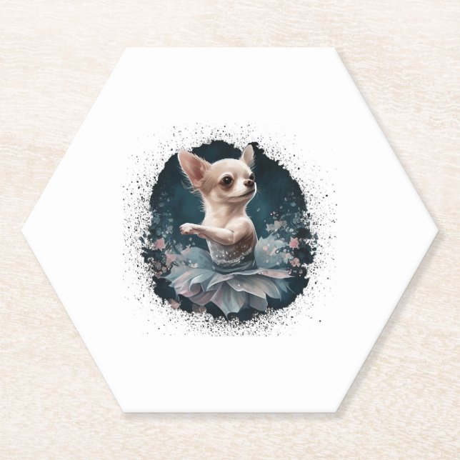 Porta-copo De Papel Balé Chihuahua Ballerina dança (Frente)