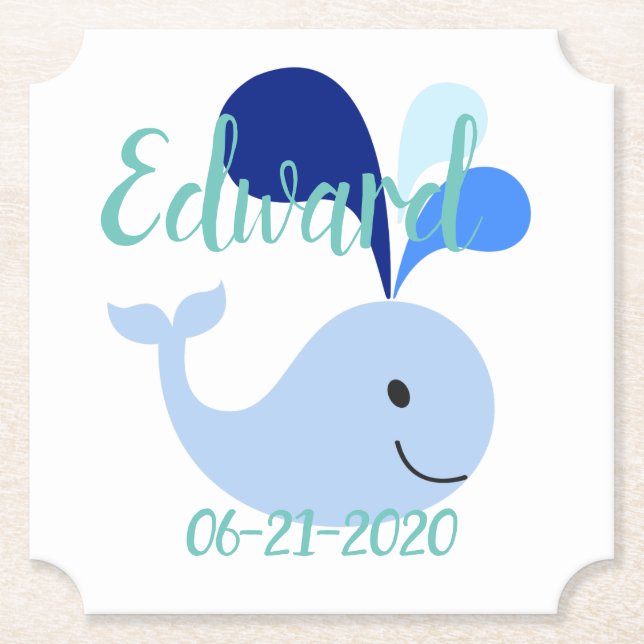 Porta-copo De Papel Baleia Azul Feliz (Frente)