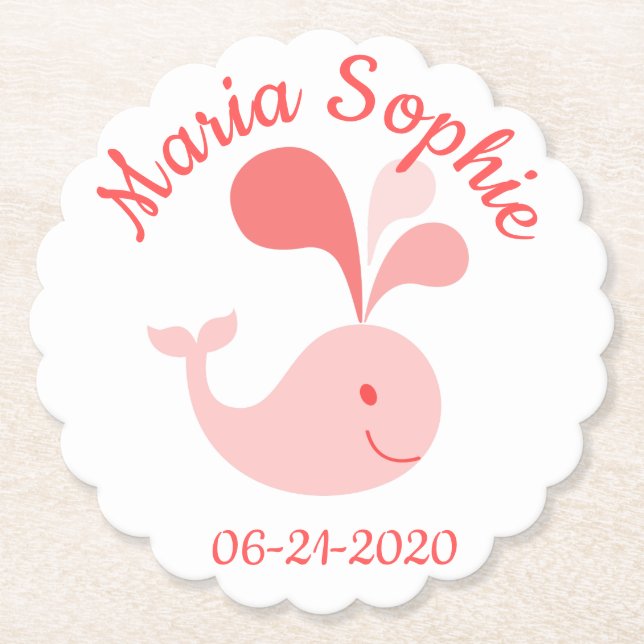 Porta-copo De Papel Baleia Rosa Feliz (Frente)