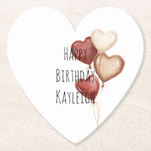 Porta-copo De Papel Balões de Aniversário Coração Creme Vermelho