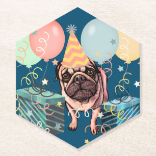 Porta-copo De Papel Balões de Celebração da Festa Pug Cão Foto Confete