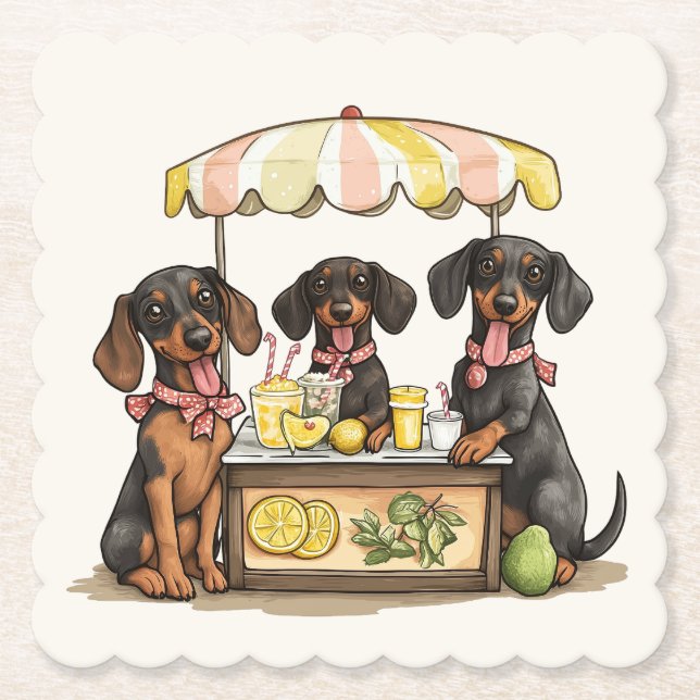 Porta-copo De Papel Banca de Limonada de Cães Dachshund (Frente)