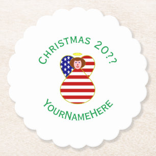 Porta-copo De Papel Bandeira de Natal Anjo EUA Personalizada Cabelo Ve