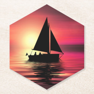 Porta-copo De Papel Barco à Vela ao Pôr do Sol no Mar Projeto de Arte