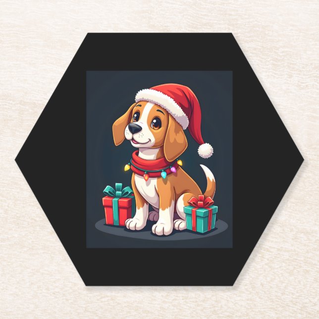 Porta-copo De Papel Beagle Xmas Lighting Papais noeis Beagle Dog Natal (Frente)