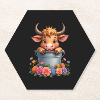 Porta-copo De Papel Bebê Fofo Vaca Highland Com flores Bezerro Animal