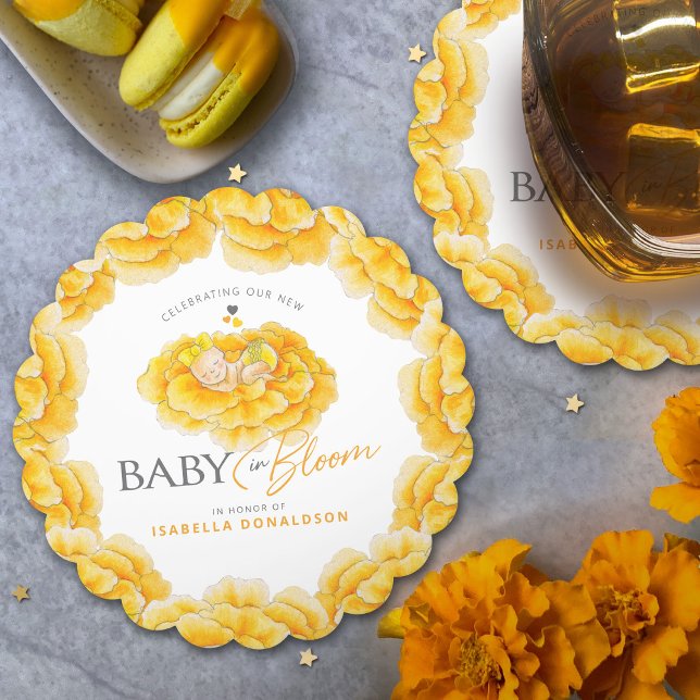 Porta-copo De Papel Bebê no Bloom, chá de fraldas amarelo-aquarela (Criador carregado)