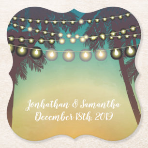 Porta-copo De Papel Beber Coasters Beach Sunset Palm Trees String Ligh