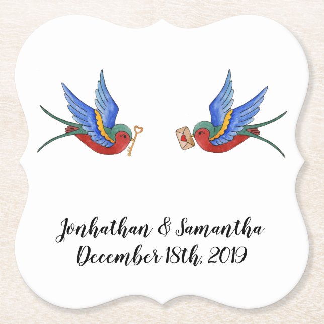 Porta-copo De Papel Beber Coasters Tradicional Tatuagem de Aves (Frente)