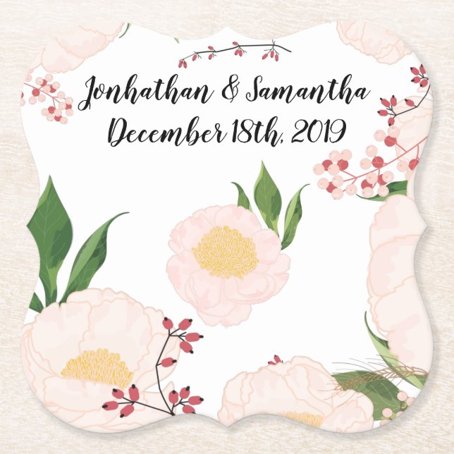 Porta-copo De Papel Bebida Torres Geométricos Flores Brancas em W (Frente)