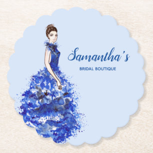 Porta-copo De Papel Bela Senhora com Vestido Azul Brilhante Moda