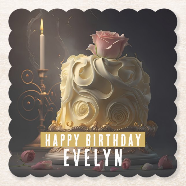 Porta-copo De Papel Beleza e Bolo de Aniversário da Besta - (Frente)