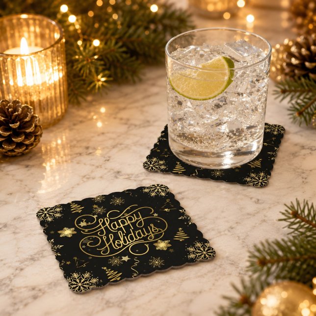 Porta-copo De Papel Beleza Sofisticada Dourado e Preto Feliz Natal (Criador carregado)