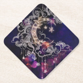 Porta-copo De Papel Belo Boho Lua Estrelas Azul Roxo