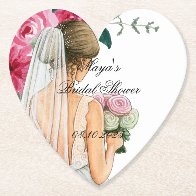 Porta-copo De Papel belo chá de panela floral rosa (Frente)