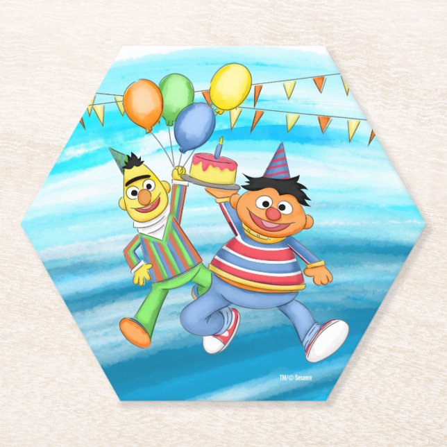Porta-copo De Papel Bert e Ernie Birthday Balloons (Frente)