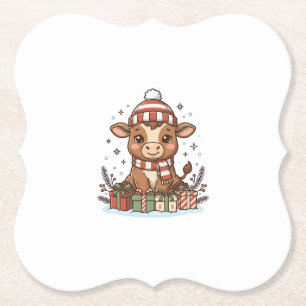 Porta-copo De Papel Bezerro de Natal Fofo Com Presentes Vetor Vintage_