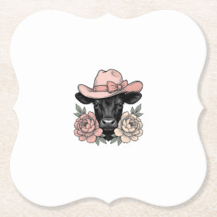 Porta-copo De Papel Bezerro Rosa de Cowgirl com Peônias Vetor Vintage_