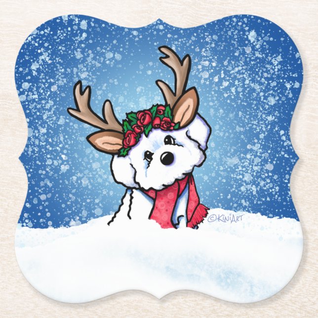 Porta-copo De Papel Bichon Frise Reindeer (Frente)