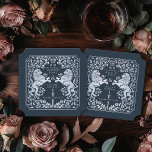 Porta-copo De Papel Bilhete Azul de Casamento da Espada Real Lion Medi<br><div class="desc">Adicione charme real à sua capa de sopa! Estas portas copos de casamento personalizadas apresentam um leão majestoso e design floral com seus nomes e monograma, tudo em prata luxuosa contra um fundo azul. Perfeito para uma celebração de fantasia medieval com elegância eterno! A prata que figura neste item NÃO...</div>