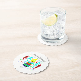Porta-copo De Papel Birthday Candle Greetings Round Scalloped Coaster