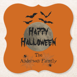 Porta-copo De Papel Black Orange Spookie Typografia Happy Halloween