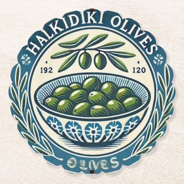 Porta-copo De Papel Blue Bowl Greek Olive Picture Design (Frente)