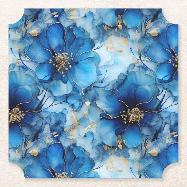 Porta-copo De Papel Blue floral paper coasters (Frente)