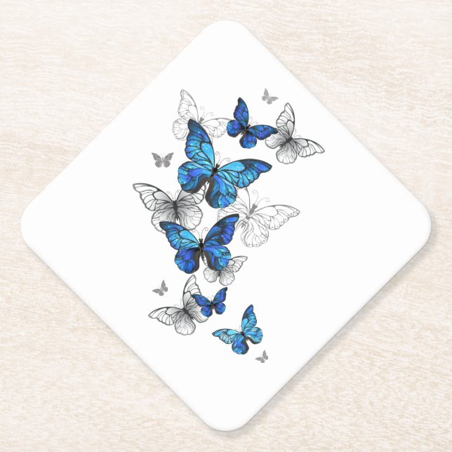 Porta-copo De Papel Blue Flying Butterflies Morpho (Frente)