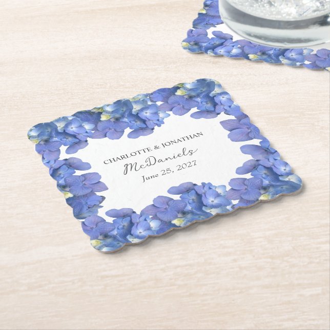 Porta-copo De Papel Blue Hydrangea Petals Casamento Nomes Personalizad (Angular)
