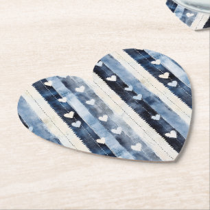 Porta-copo De Papel Blue White Denim Heart Stripes Birthday