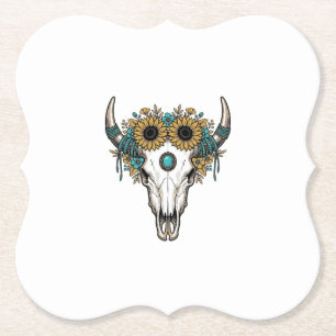 Porta-copo De Papel Boho Caveira de Touro Girassol Vintage Western Gra