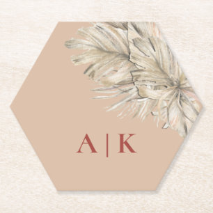 Porta-copo De Papel Boho Palm Hexagon Blush Monogramado