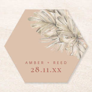 Porta-copo De Papel Boho Palm Hexagon Porta copos Blush Terracotta