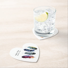 Porta-copo De Papel Boho Style Watercolor Feather Casamento