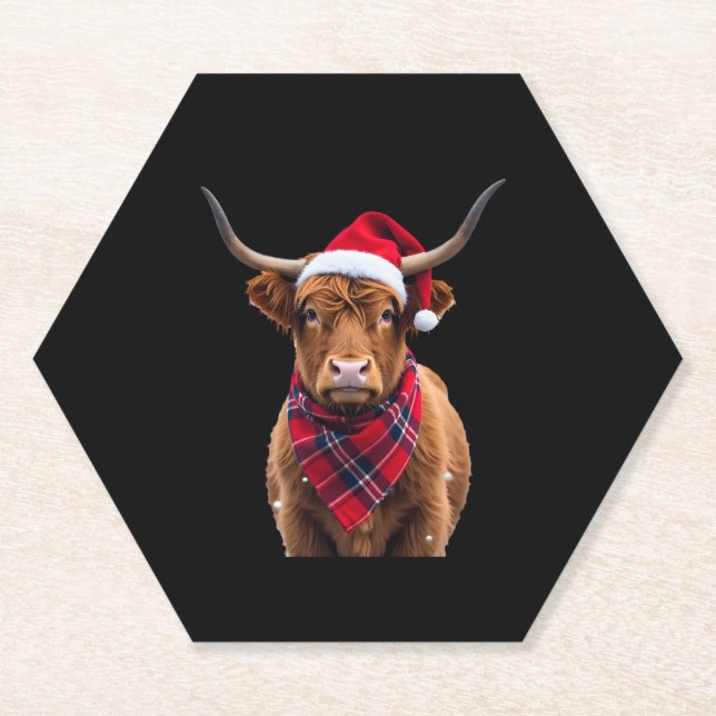 Porta-copo De Papel Boho Xmas Christmas Highland Cow T-Shirt (Frente)