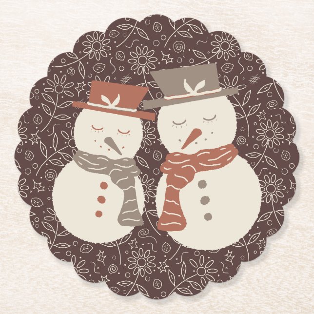 Porta-copo De Papel Bonecos de neve descontraídos - 2 casal de bonecos (Frente)