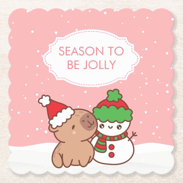 Porta-copo De Papel Bonita Capybara E Snowman Season Para Ser Jolly (Frente)
