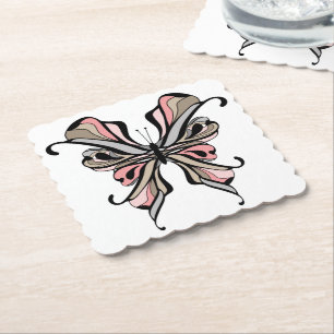 Porta-copo De Papel Bonita cinza elegante, fantasia de borboleta negra