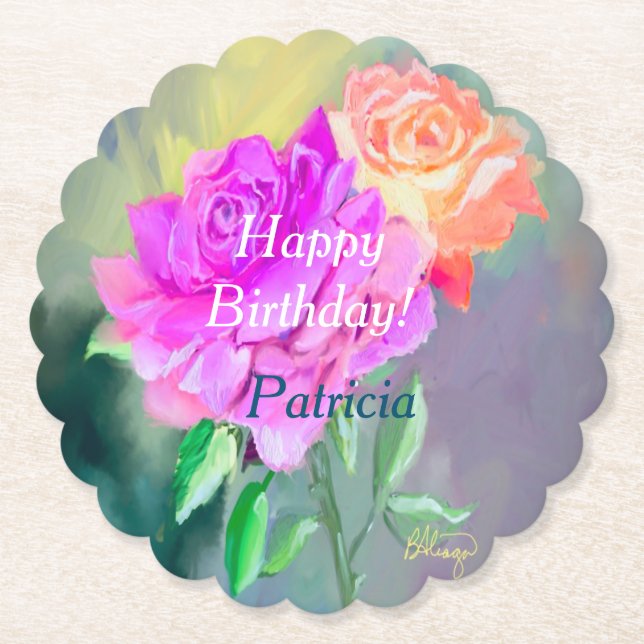 Porta-copo De Papel Bonitas rosas pintadas para ocasião especial (Frente)