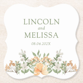 Porta-copo De Papel Bonito Peach e Casamento Floral Branco