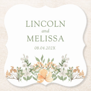 Porta-copo De Papel Bonito Peach e Casamento Floral Branco 