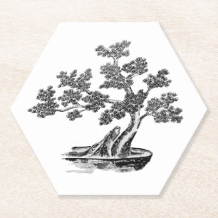 Porta-copo De Papel Bonsai - Estilo chinês - preto e branco