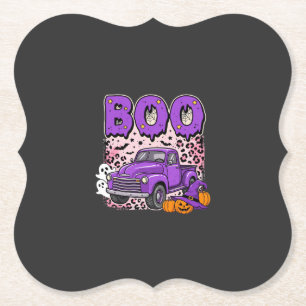 Porta-copo De Papel Boo Halloween Caminhão Roxo Fantasma e Abóboras De