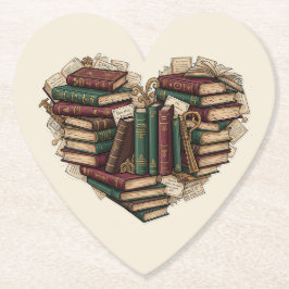 Porta-copo De Papel Book Lover Heart Paper Coaster