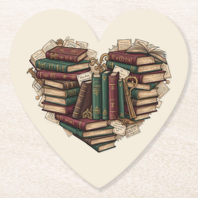 Porta-copo De Papel Book Lover Heart Paper Coaster (Frente)