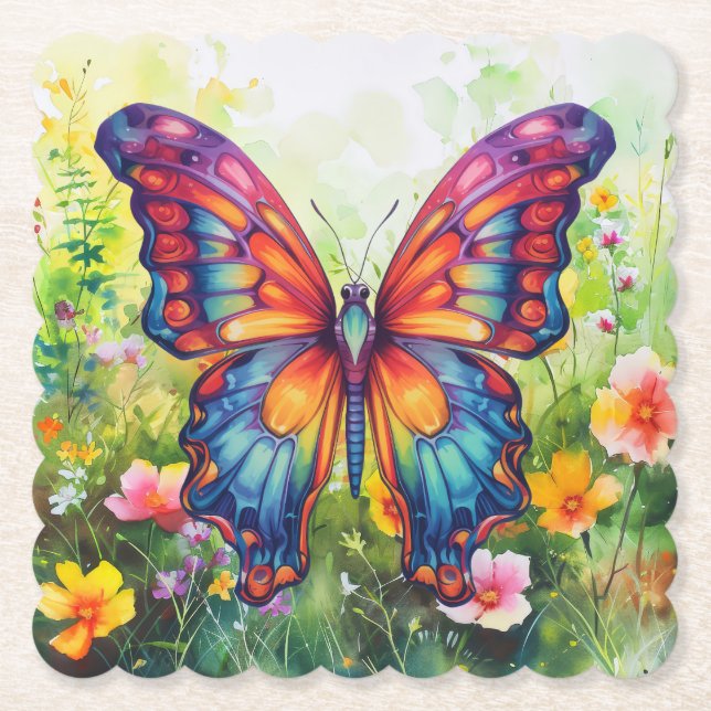 Porta-copo De Papel Borboleta Azul Laranja Asas (Frente)