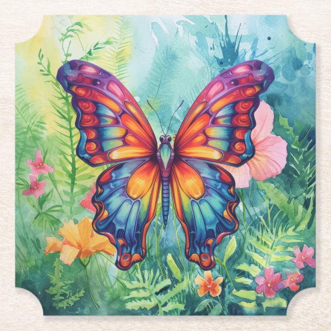Porta-copo De Papel Borboleta Azul Laranja Asas (Frente)